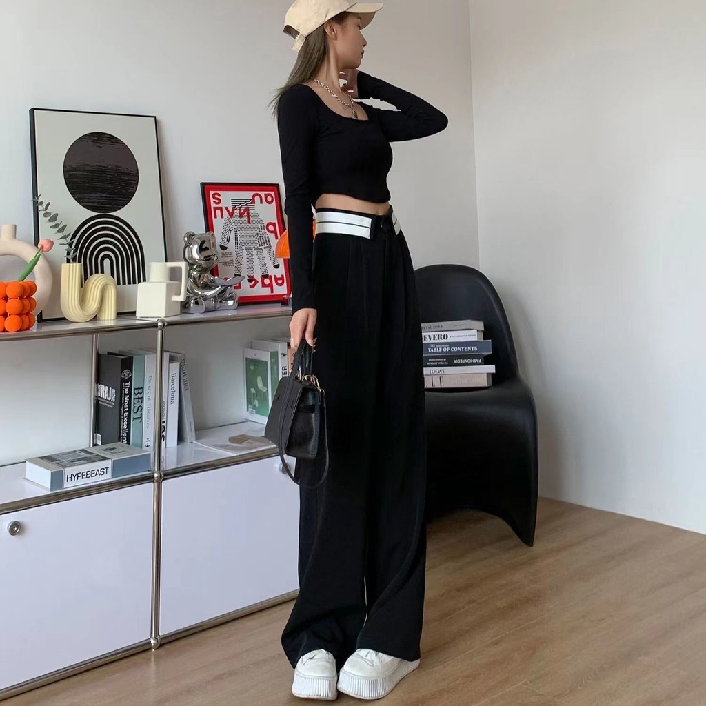 Celana Kerja Wanita Kantor Hitam Highwaist Pants Korean Style Celana Kaki Lebar