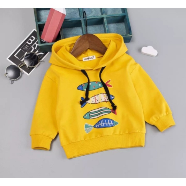 TokoMilkan - Sweater Hoodie Anak Laki Laki Atau Perempuan COLOR FISH Umur 1 - 6 Tahun Bahan Fleece