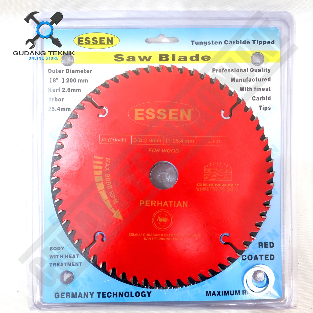 Mata Pisau KAYU Circular Saw ESSEN 8&quot; 24T 40T 60T - Mata Gergaji Circle 8 Inch 24T 40T 60T Circular Saw Blade
