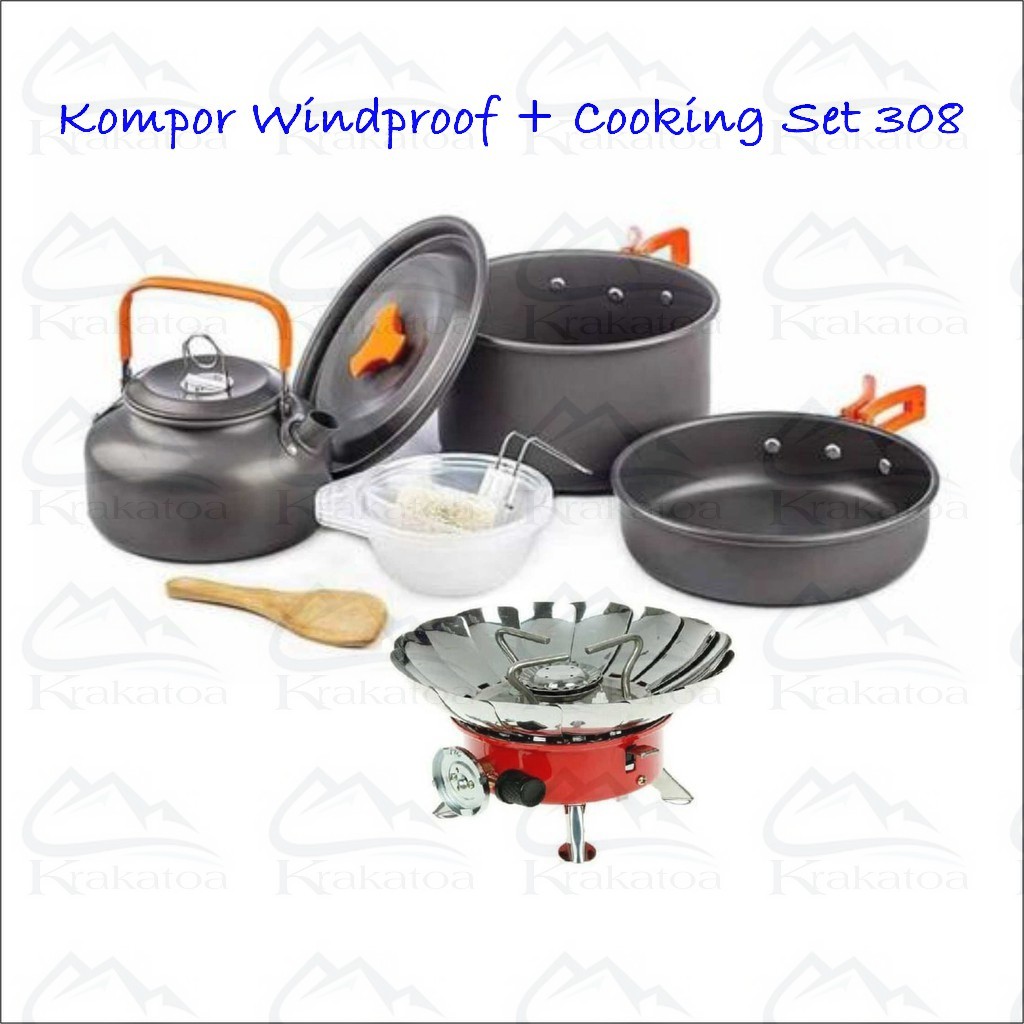 【COD】 Kompor Portable Windproof &amp; Alat Memasak 4 Orang` Mini Cooking Set 3 Susun ~ SY DS 308 301 300