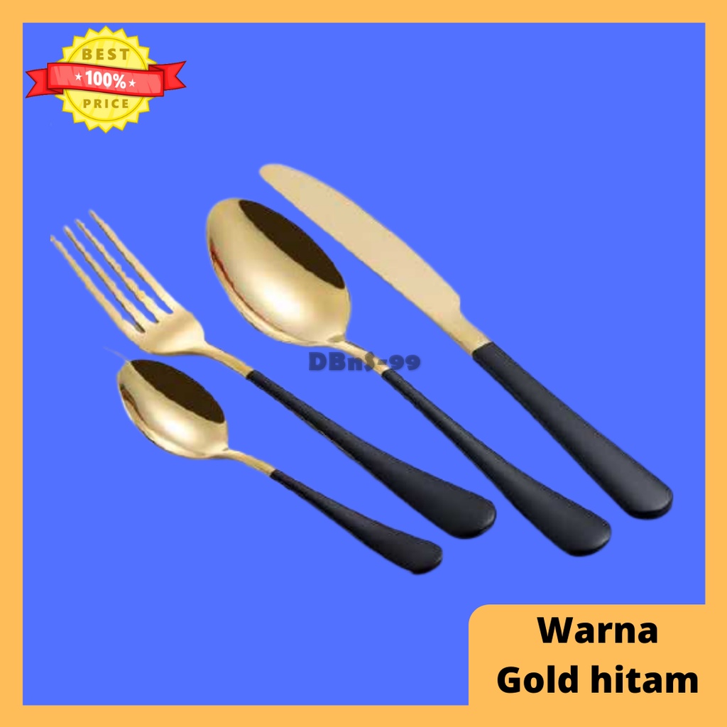 Sendok set hitam gold sendok garpu pisau set sendok makan