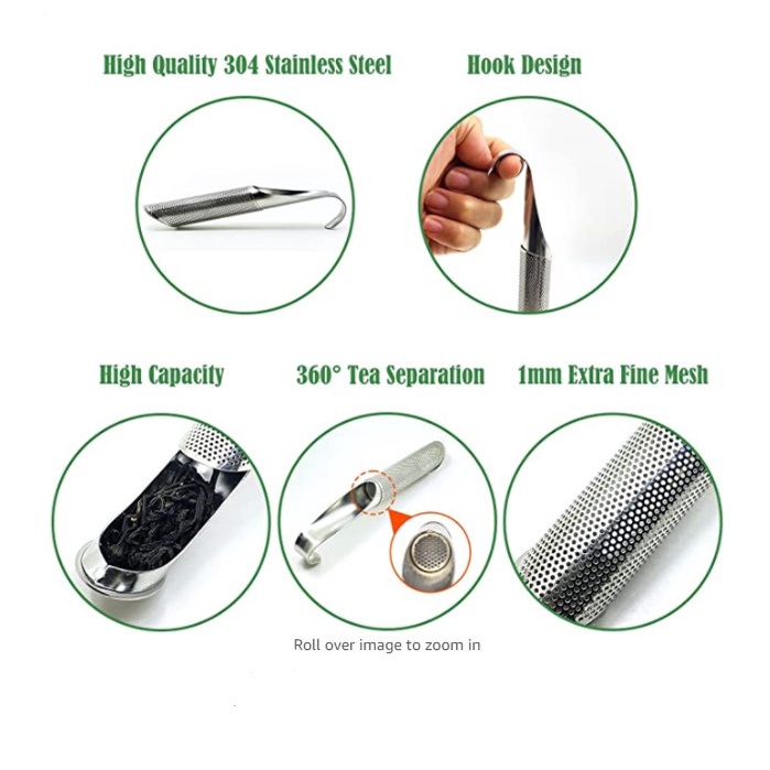 Tongkat Saringan Teh Bahan Stainless Steel Dengan Kait Gantung Dapat Digunakan Kembali Untuk Dapur