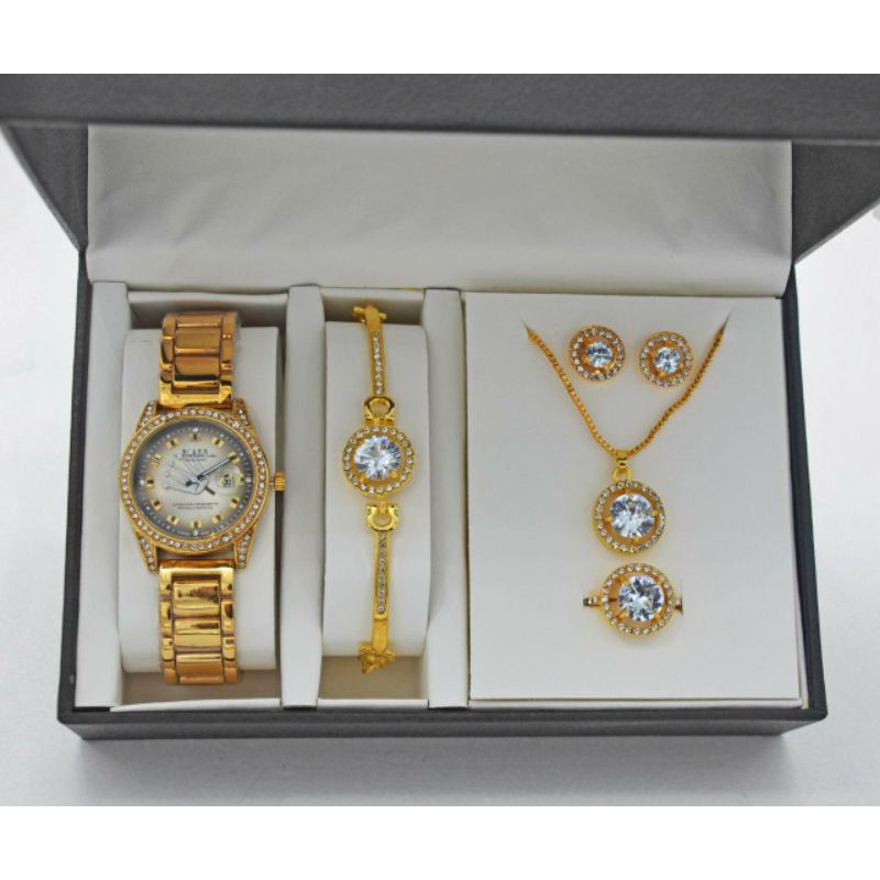 jam tangan wanita rolex set kalung gelang cincin dan anting