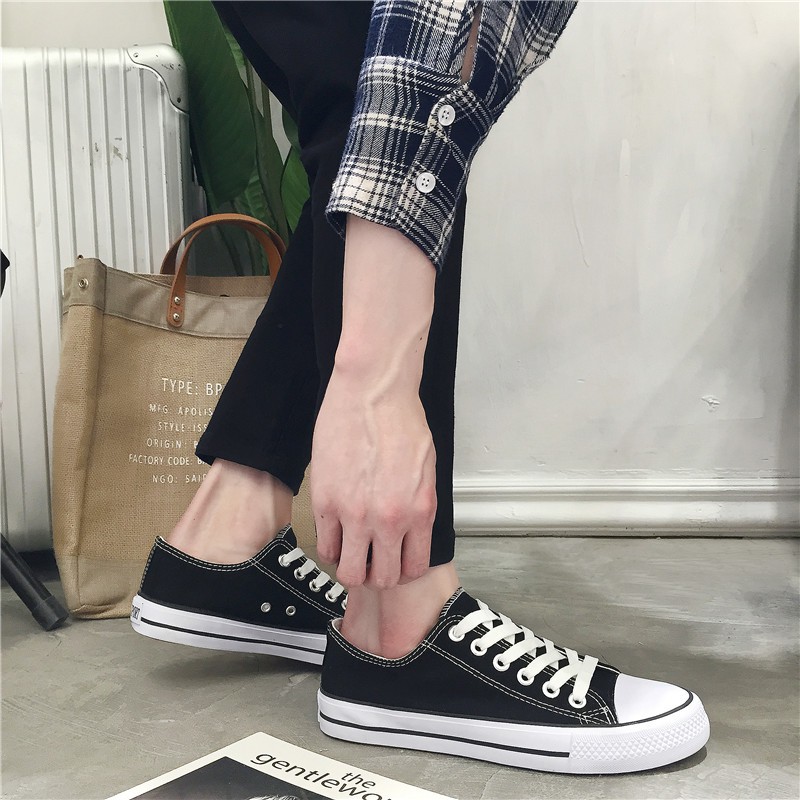 [BAYAR DI TEMPAT] Toread Sepatu Allstar Sepatu Sneaker Pria Sepatu Sekolah Hitam Putih MC303