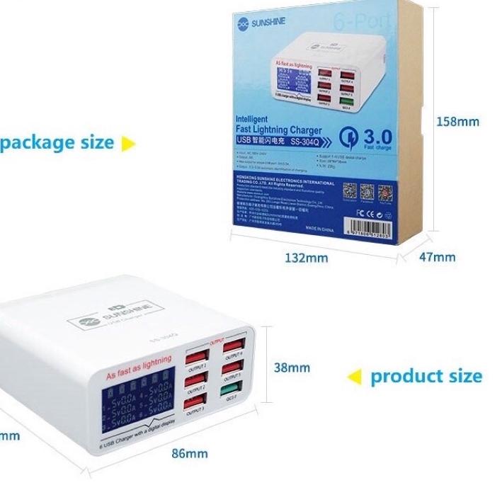 오 Adaptor Charger Sunshine SS-304Q 6 PORT USB DIGITAL / USB ADAPTOR CHARGER SUNSHINE SS-304Q 6 PORT 