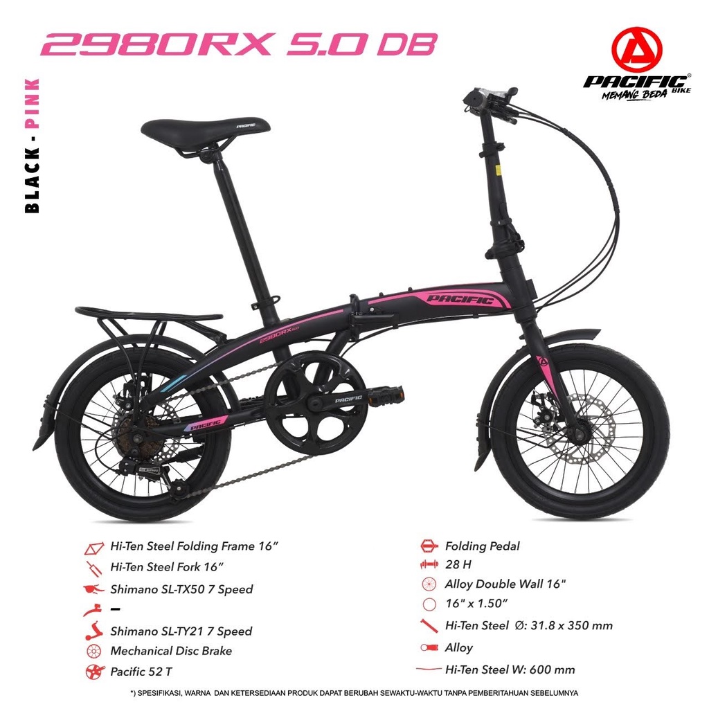 Sepeda Lipat Pacific STEEL 2980 RX 5.0 1x7SP MD 16 Inch Garansi SNI-3