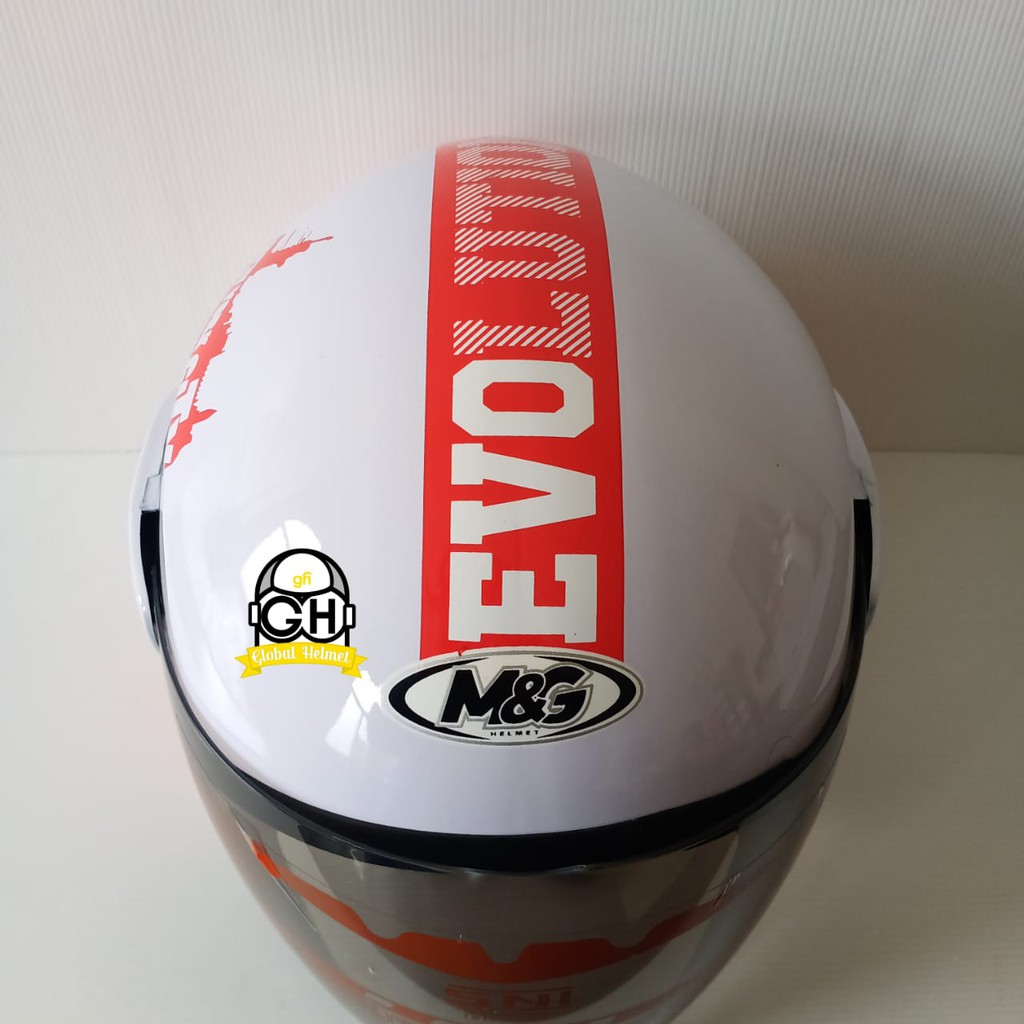 HELM EVOLUTION PARIS WHITE RED HALF FACE MURAH MODEL GM EVO