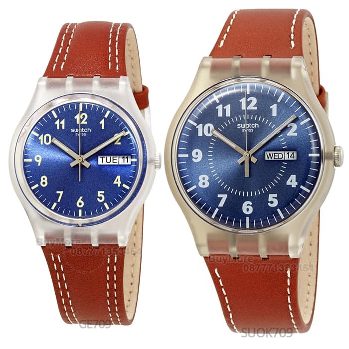Limited Swatch Couple Original Swatch GE709 SUOK709 Jam Tangan Swatch Kulit Keren