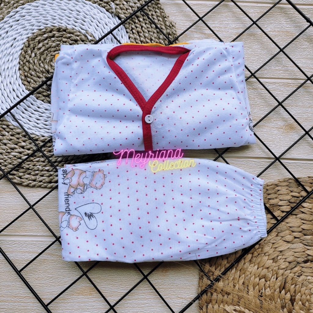 3 Setelan Baju Bayi Lengan Panjang Motip Tedy Bear Usia 0-6 Bulan Meyriana Collection