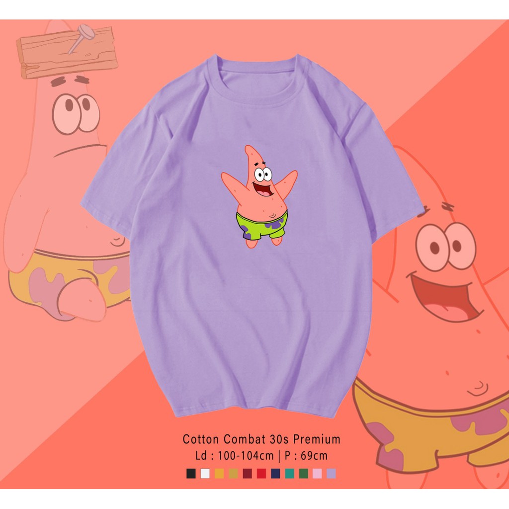 PATRICK HAPPY  / TERMURAH BAJU KAOS KATUN WANITA/ PRIA UNISEX LENGAN PENDEK / TUMBLR TEE /  OVERSIZE