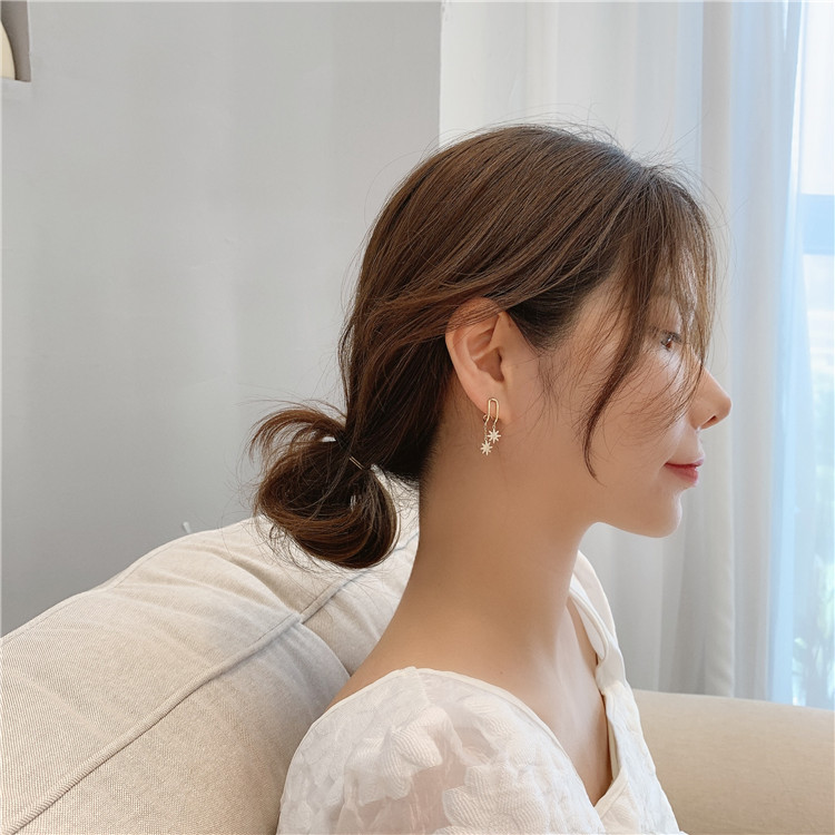 Berlian Berkilau Baris Ganda Delapan-Bintang Rumbai Anting-Anting Temperamen fashion Korea Wanita