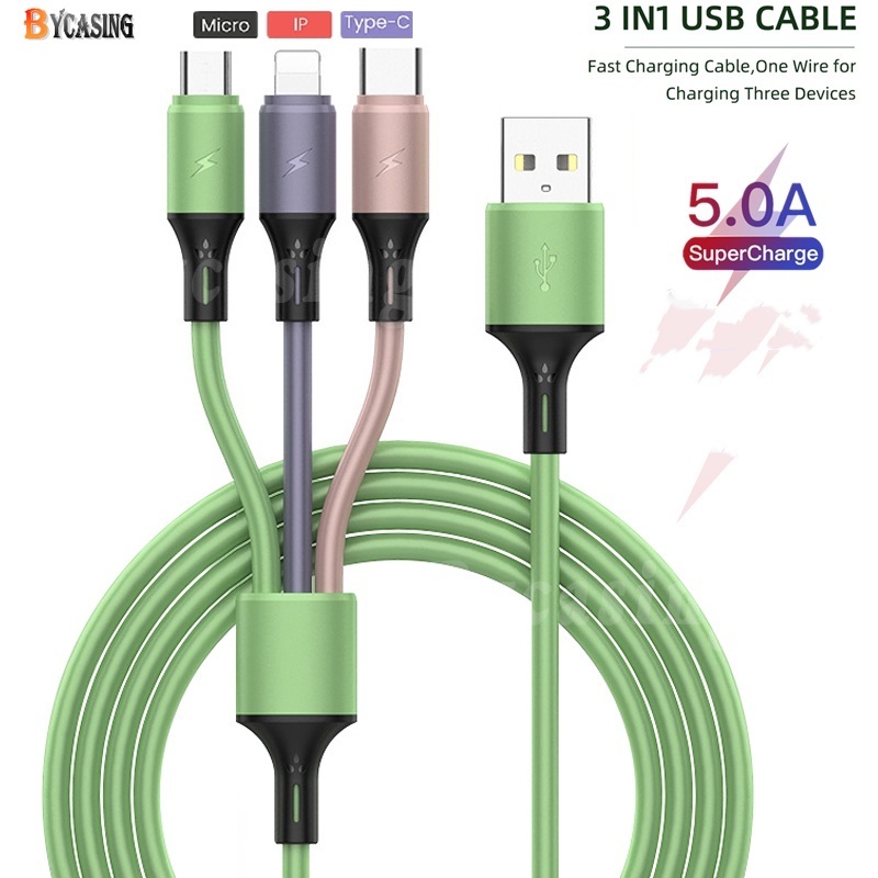 3in1 Kabel Data / Charger Micro USB / Type C / Lightning 5A Fast Charging Untuk iPhone / Android