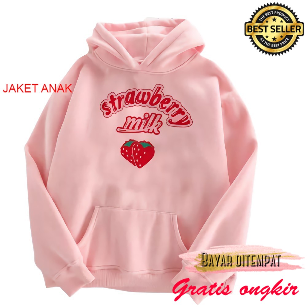 sd tk lucu korea pria wanita Sweater anak perempuan STRAWBERRY MILK baju jaket sweter anak perempuan