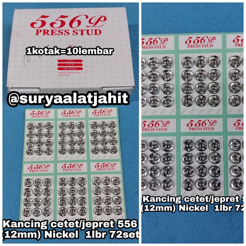 Kancing jepret 556/565 12mm Nkl dan Black Nikel @1lbr rp.36.500/72set