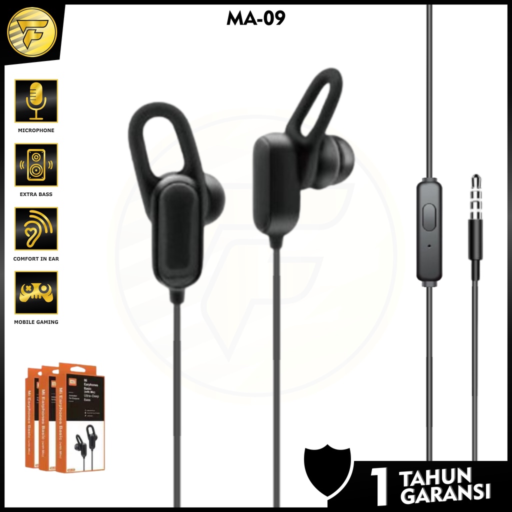 Earphone MI M09 Sport stereo bass music telfon headset mic