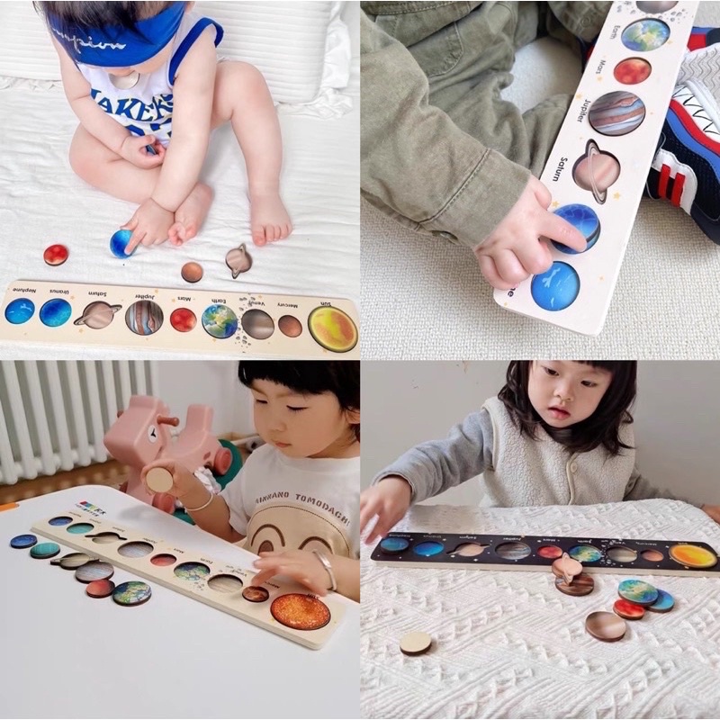 wooden solar system puzzle kayu planet knob puzzle