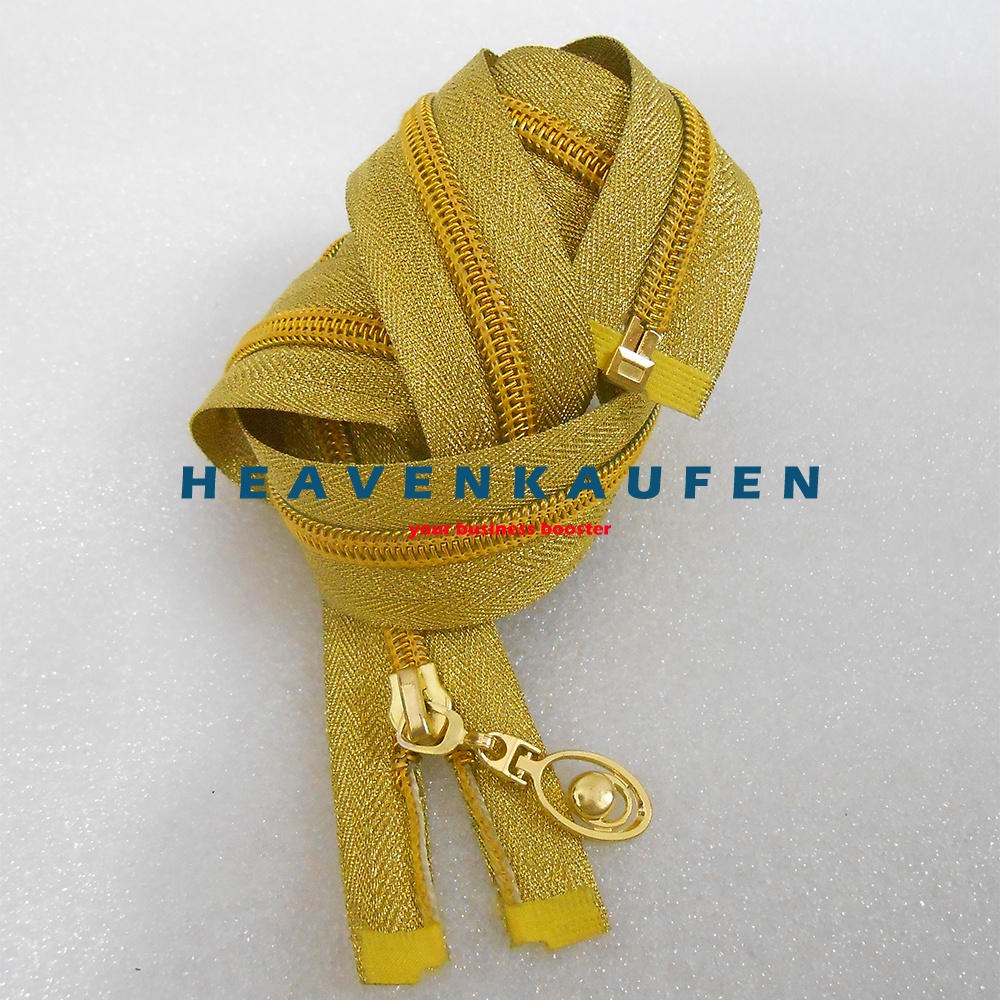 Resleting Zipper Busana Wanita 100 cm / 1 Meter Blink Blink Kerlap Kerlip Type Gigi Coil Warna Gold Emas Open - End