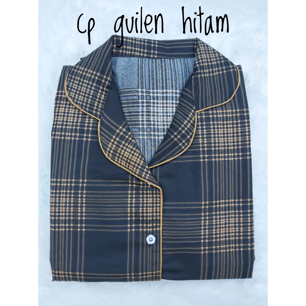 JNV Piyama CP Wanita Motif Kotak 01 - Baju Tidur Lengan Pendek - Katun Premium-GUILEN HITAM