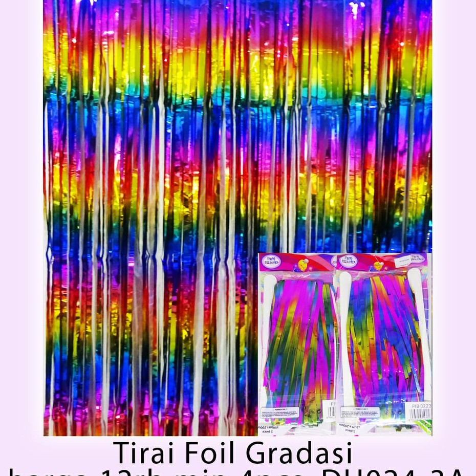 Tirai foil, Tirai foil gradasi, Tirai foil, rumbai foil, curtain foil, party backdrop, tirai ultah