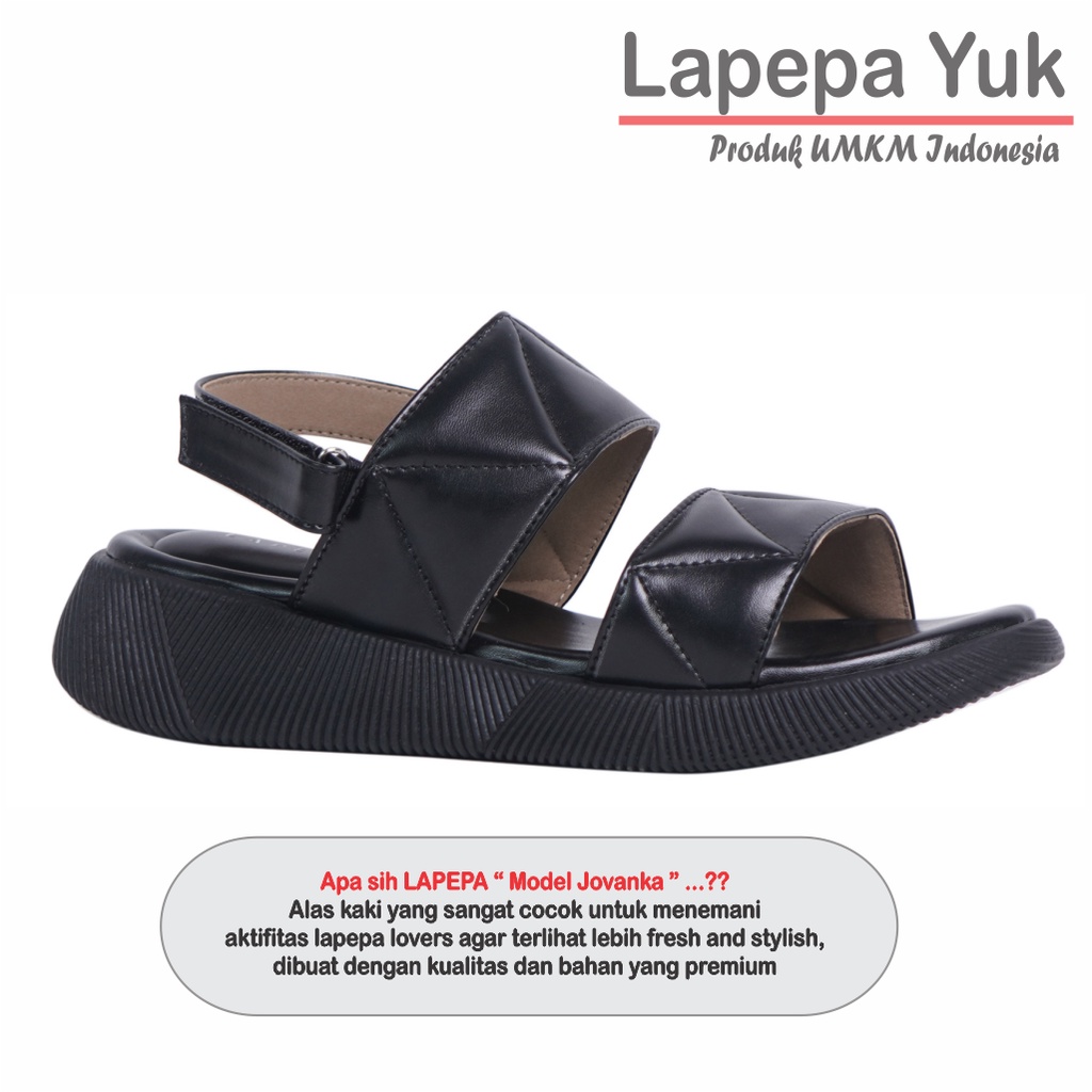 LAPEPA YUK -  Sepatu Sandal Wanita Wedges JOVANKA Model Ban dua Tali Strap belakang Hak Tinggi Sole 4 cm Spatu Sendal Gunung Cewek  Size 36 37 38 39 40 41 Warna BLACK Hitam Black Cewe Kekinian Premium Terbaru Shoes Ori Original Mall Official Store Promo