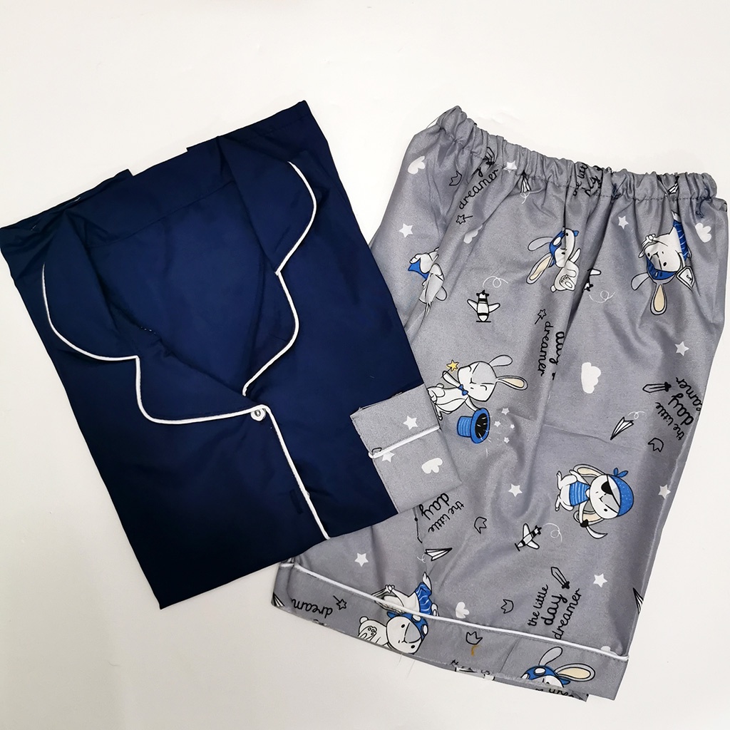 Setelan Piyama Dewasa Celana Pendek Lengan Pendek Hotpant All Size-HPL PIRATES GREY COM