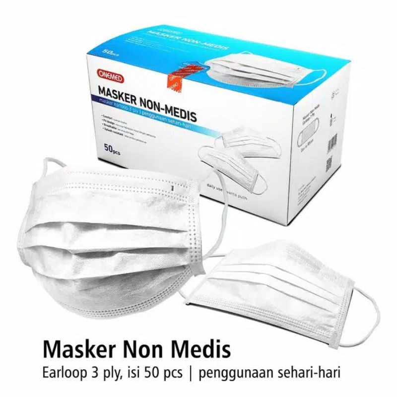 Masker Non Medis 3ply Onemed Putih Earloop isi 50 pcs