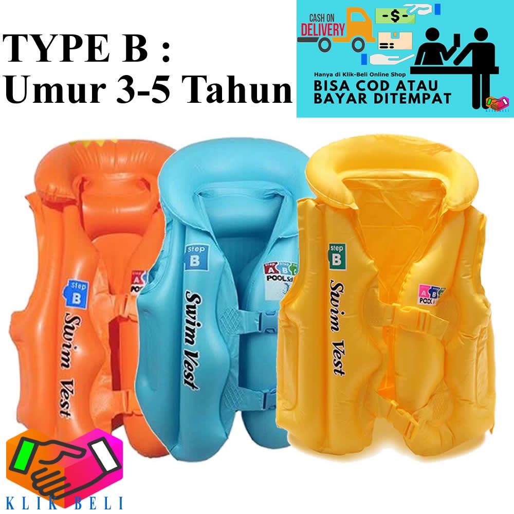 Pelampung Rompi Anak Swim Vest Renang Jaket Step A / B / C Umur 2-12 Tahun Ukuran M / L / XL