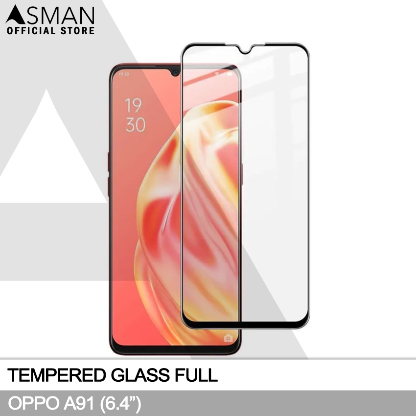 Tempered Glass Full OPPO A91 (6.4&quot;) | Anti Gores Kaca - Hitam