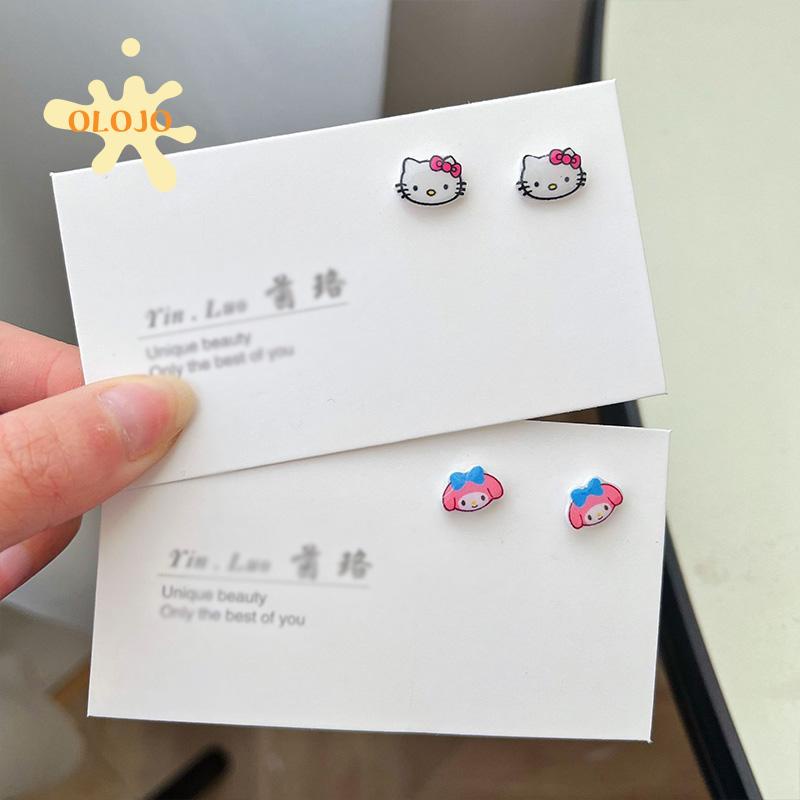 Anting Hypoallergenic Desain Kartun Cinnamoroll Dog Kitty Melody Kuromi Untuk Pelajar