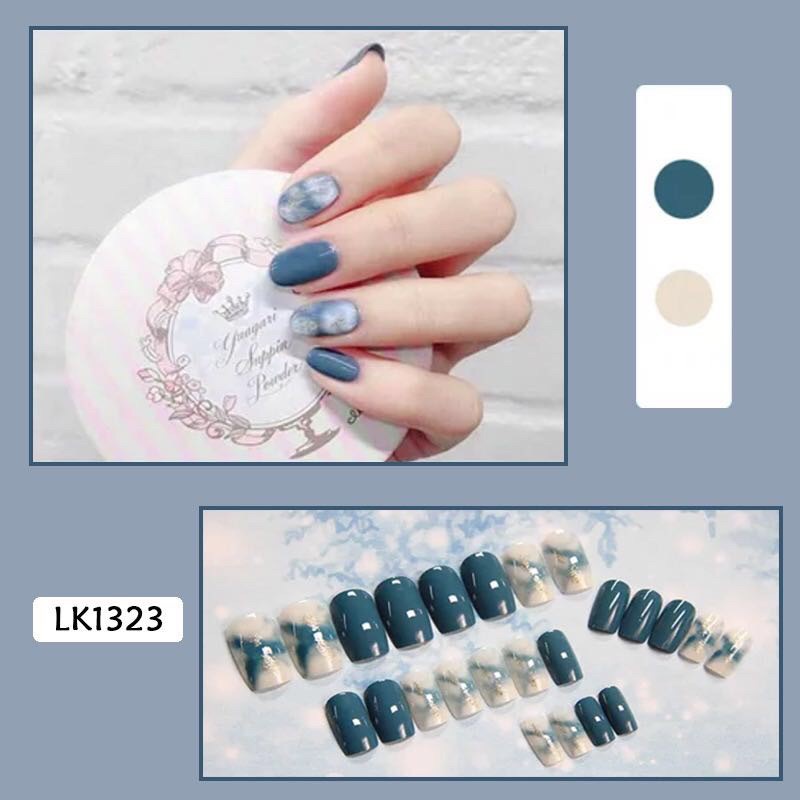 Kuku palsu Blue marble 24pcs / kupal marmer biru nail art marble nails fake nails