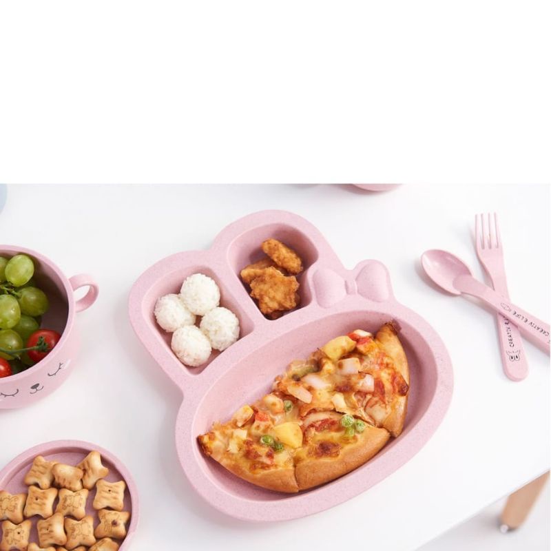 TAMHS Piring makan Rabbit plate 1set sendok garpu