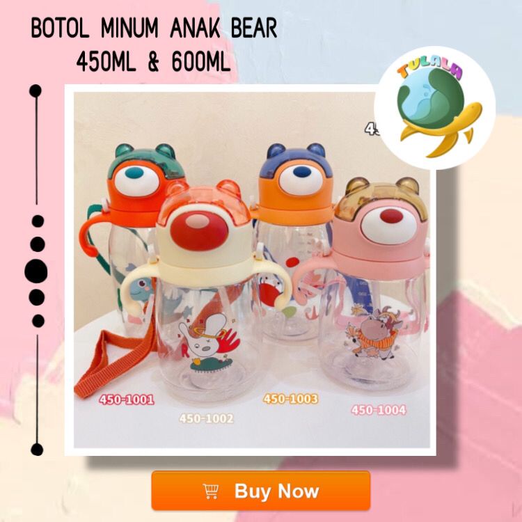 [TULALA SHOP]Botol Import Yang Lucu / BOTOL JERAMI ANAK/Botol Model Bear 450 ML / 600 ML / Botol Minum Anak/Karakter rabbit Bear Tutup Clip/