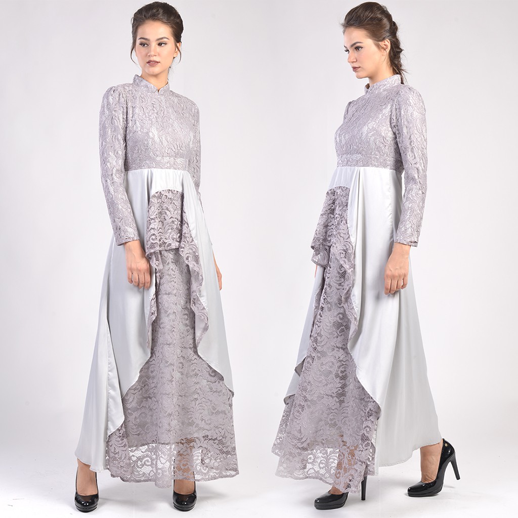 Zetaa Gamis Brokat Satin Silver Z2707