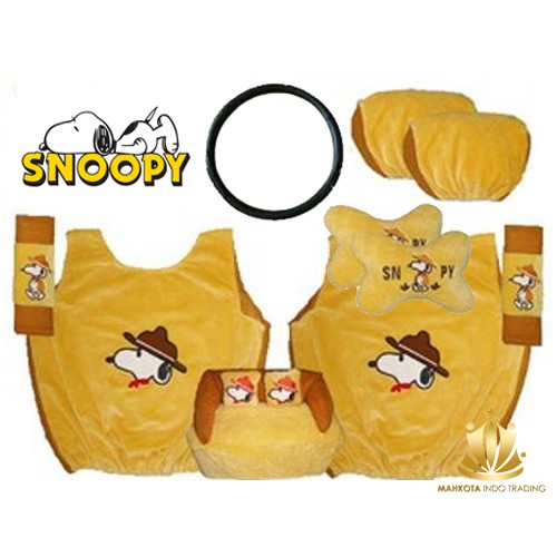 Sarung Jok Mobil Universal 6 in 1 / Bantal Mobil / Car Set Mobil Snoopy 6in1