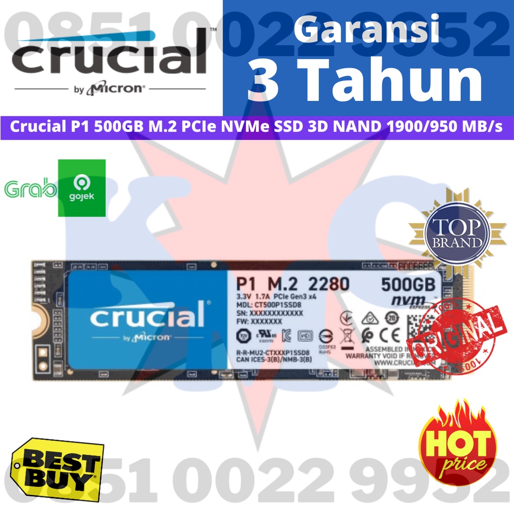 Crucial P1 500GB SSD 3D NAND M.2 2280 NVMe PCIe CT500P1SSD8