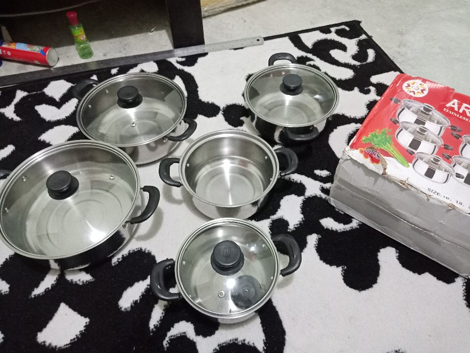 [awingshop] Panci Beranak Stainless Steel Tutup Kaca Set Isi 5pcs