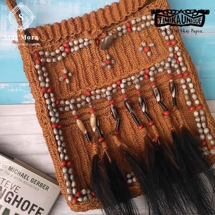Noken Asmat Bulu Kasuari - Tas Khas Papua