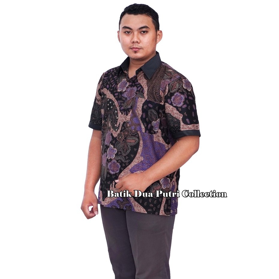 Couple Batik Atasan Wanita Kemeja Pria Wara Ungu Kombinasi Hitam By Batik Dua Putri Collection