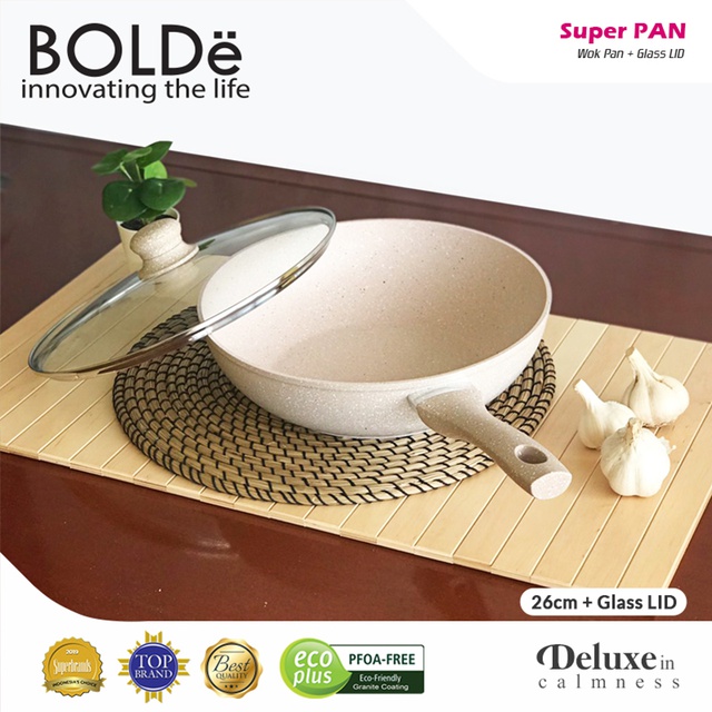 BOLDe Panci / Super Pan Wok 26 cm + Tutup Kaca / Lid Glass Granite Beige