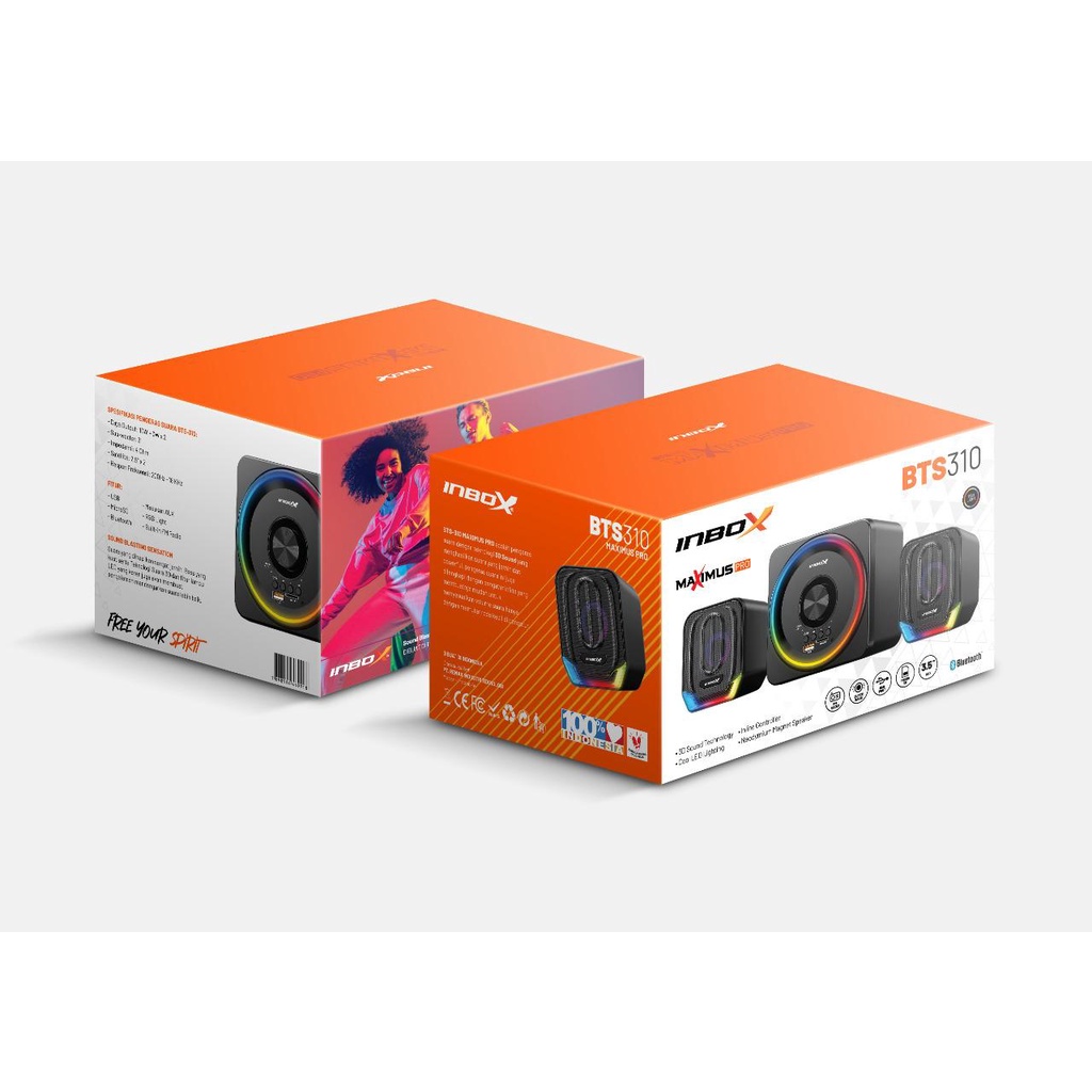 Speaker Bluetooth Komputer/Laptop Inbox BTS310 Maximus Pro RGB Speaker BT, FM Radio, USB, TF Card &amp; Remote Control