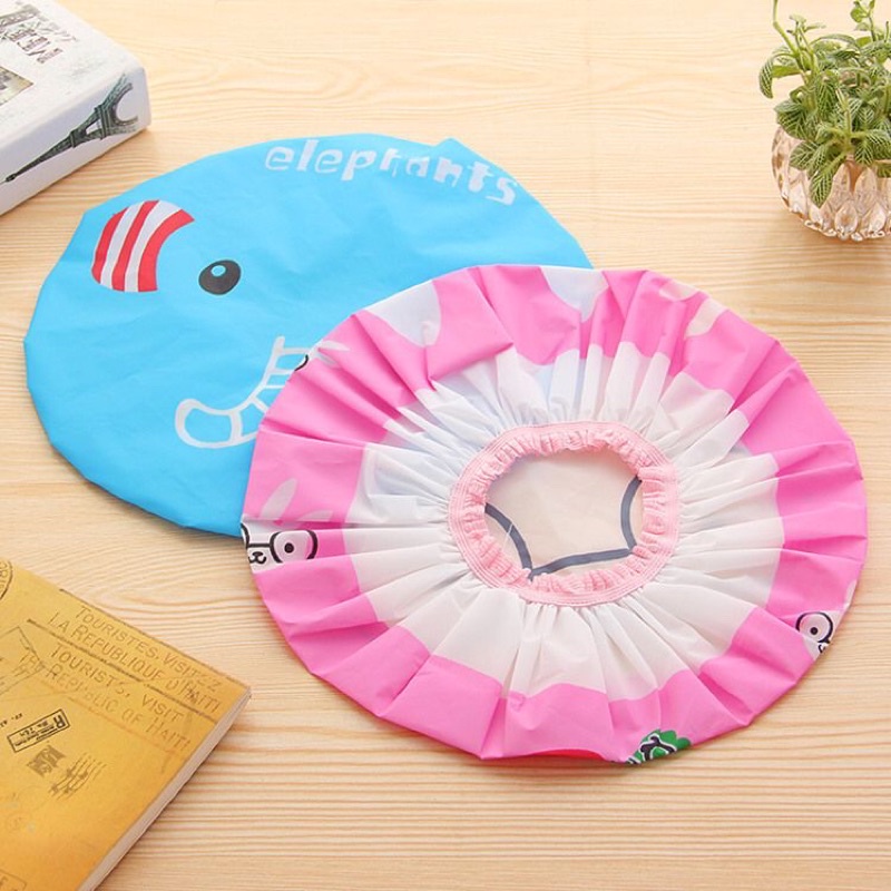 TOPI MANDI KARAKTER WATERPROOF / SHOWER CAP KARAKTER KARTUN / TOPI MANDI DEWASA ANAK / PERLENGKAPAN KAMAR MANDI