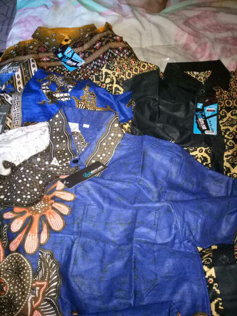 Trolistore Batik Kemeja Pria Motif Plat Biru Lengan Pendek Seragam Batik Grosir Batik Murah