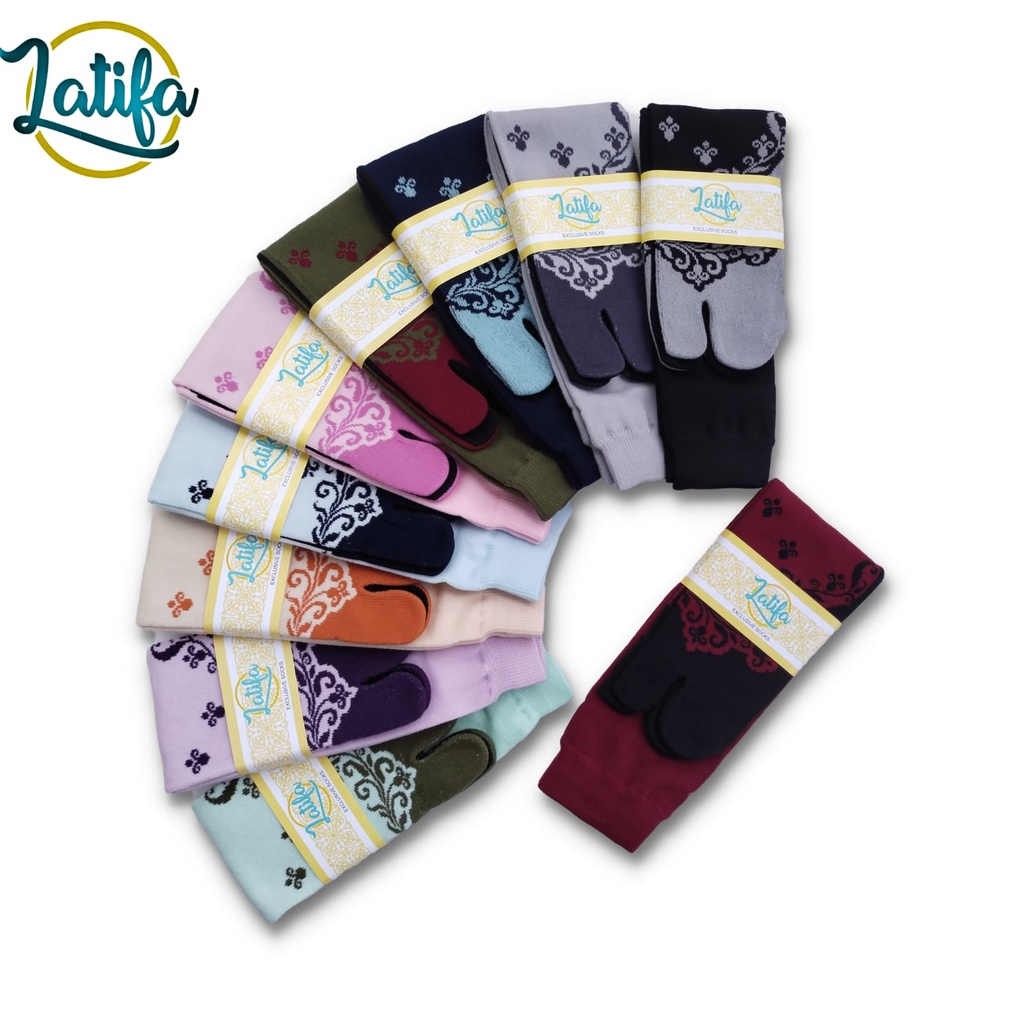 LUSINAN Kaos kaki Jempol Muslimah Motif Bunga 4 Bahan Nilon Untuk Dewasa Panjang Sebetis/ L