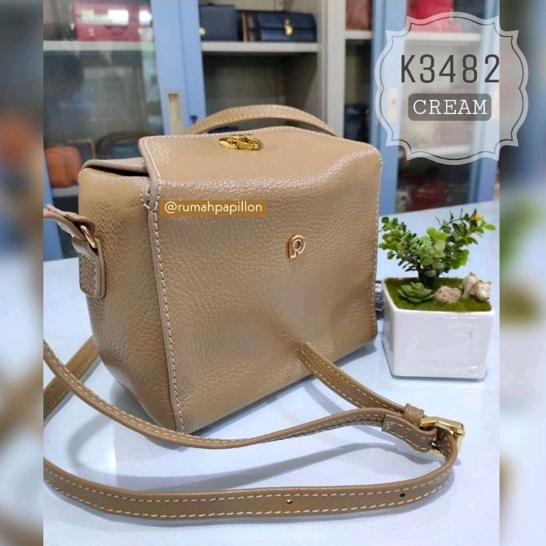 Tas Selempang Wanita Kulit Asli Merk Papillon Original / K3482 Cream