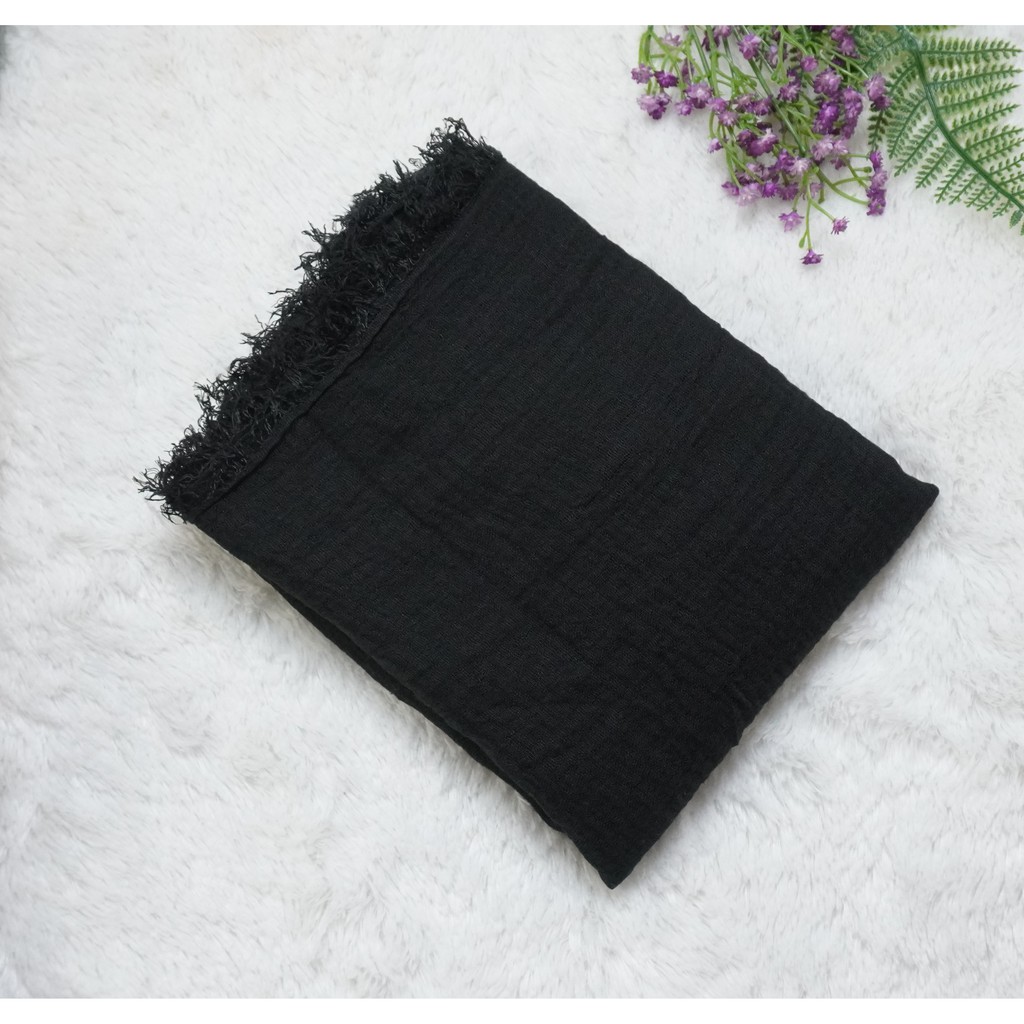 PASMINA CRINKLE MURAH SHAWL / HIJAB PASHMINA CRINKLE RAWIS KUSUT NEGRO SHAWL CRINCLE CRINCKLE IMPORT-B3-BLACK