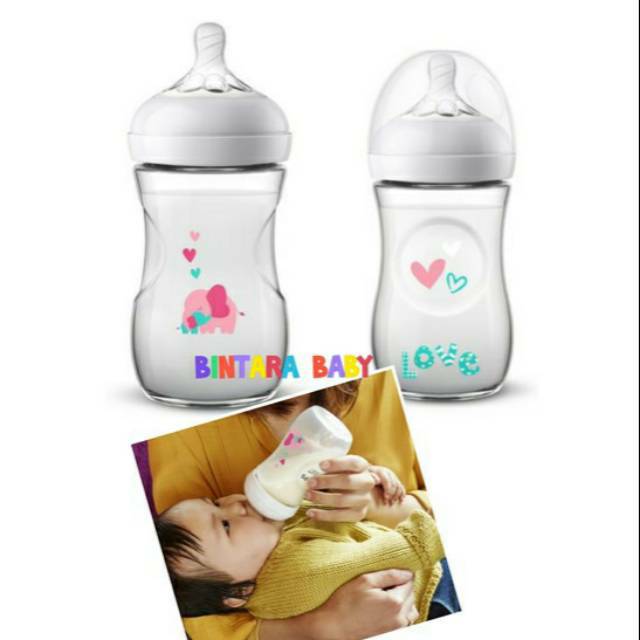 Botol Susu Philips Avent Natural Deco 260ml Pink Blue Philips Avent Wide neck 260ml motif / Botol Avent Natural 260ml