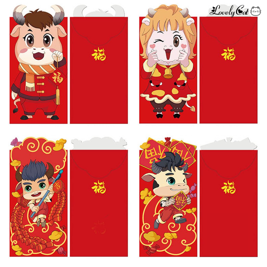 6pcs 2021 Amplop Angpao Tahun Baru Imlek Motif Kartun 3d Bahan