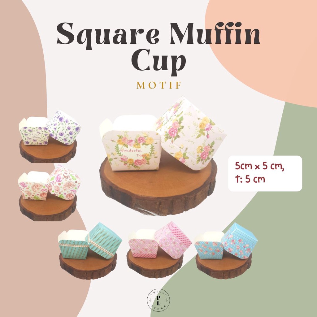 Square Muffin Paper Cup Cake Kertas Kue Roti Motif Cantik (Satuan)