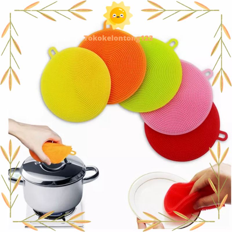 Spons Cuci Piring Bulat Silikon  || Alat Cuci Silikon Multifungsi Dapur Anti Kuman Bakteri || Silicone