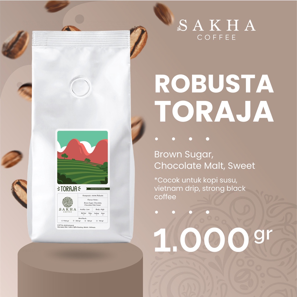

Biji Kopi Bubuk Fine Robusta Toraja Sulawesi Coffee Beans Roaster Coffe Roast Bean 1Kg Sakha Roastery